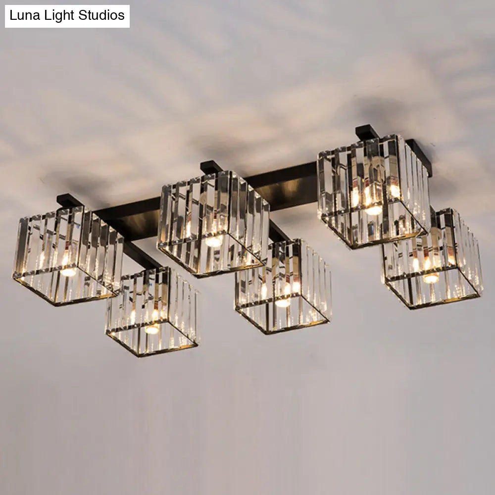 Modern Crystal Square Flush Ceiling Light For Artistic Living Room Decor 6 / Black