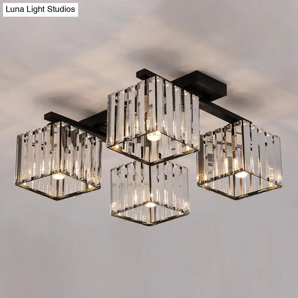 Modern Crystal Square Flush Ceiling Light For Artistic Living Room Decor 4 / Black