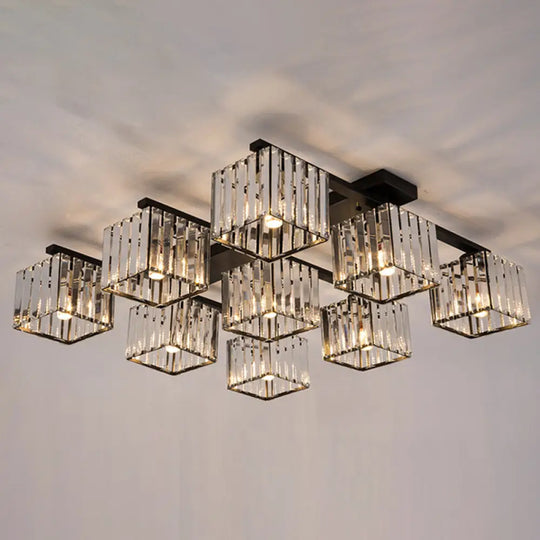 Modern Crystal Square Flush Ceiling Light For Artistic Living Room Decor 9 / Black