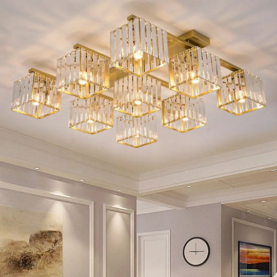 Modern Crystal Square Flush Ceiling Light For Artistic Living Room Decor 9 / Gold