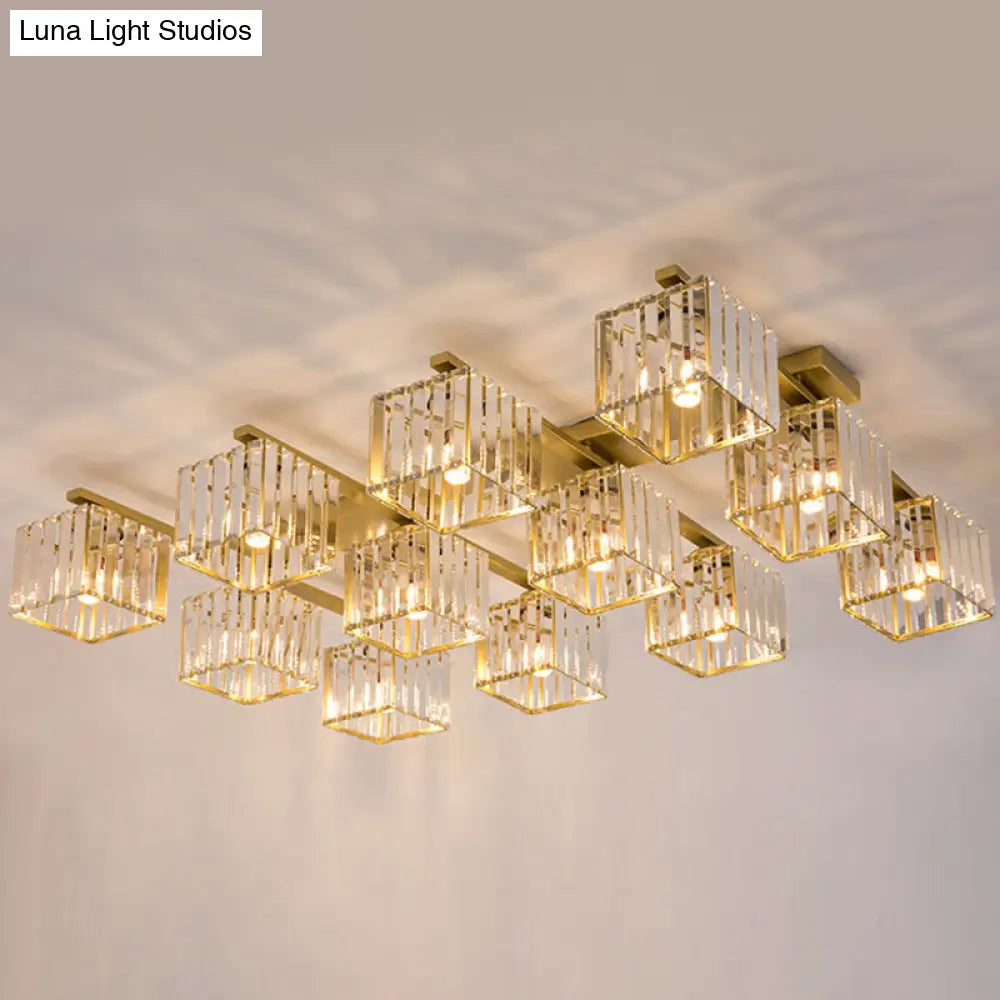 Modern Crystal Square Flush Ceiling Light For Artistic Living Room Decor 12 / Gold