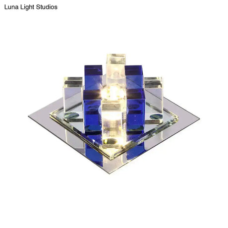 Modern Crystal Square Led Flushmount Light For Corridors