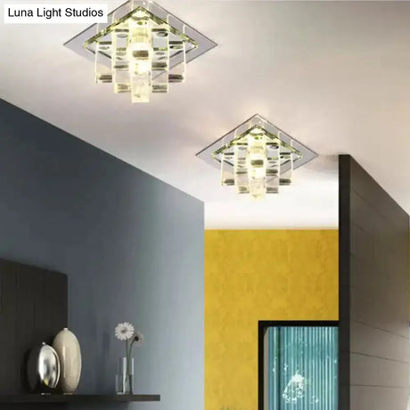 Modern Crystal Square Led Flushmount Light For Corridors