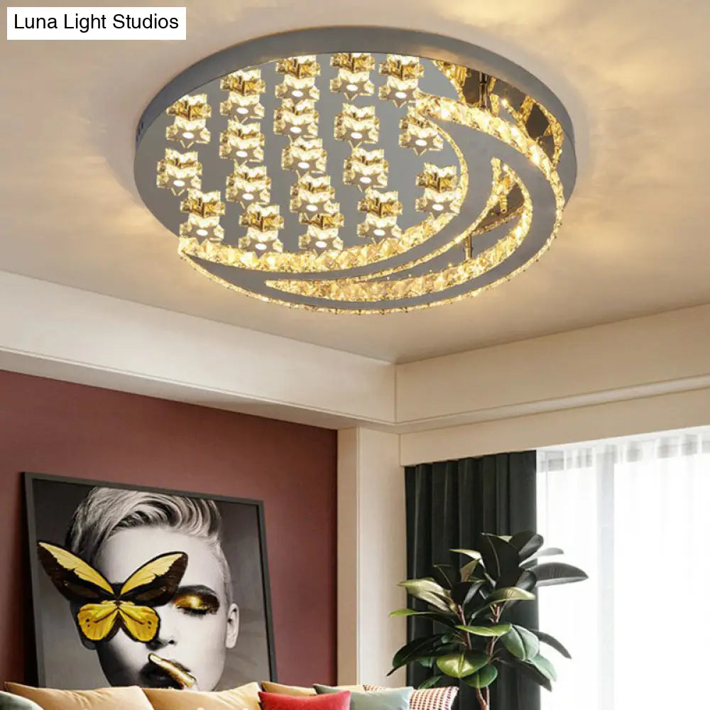 Modern Crystal Stainless Steel Semi Flush Mount Ceiling Light For Bedroom