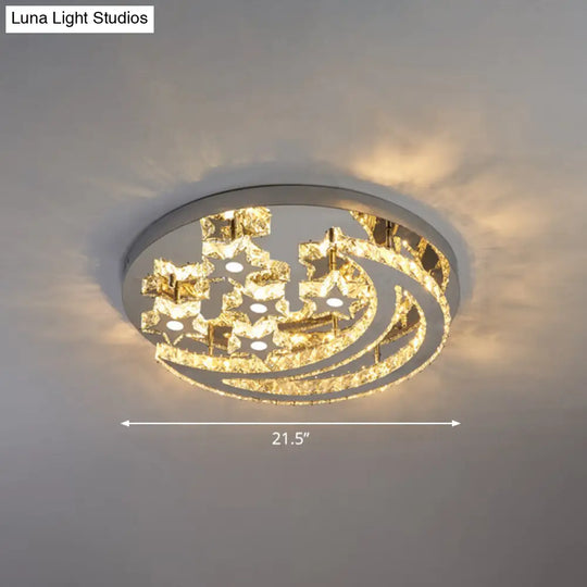 Modern Crystal Stainless Steel Semi Flush Mount Ceiling Light For Bedroom Clear / 21.5