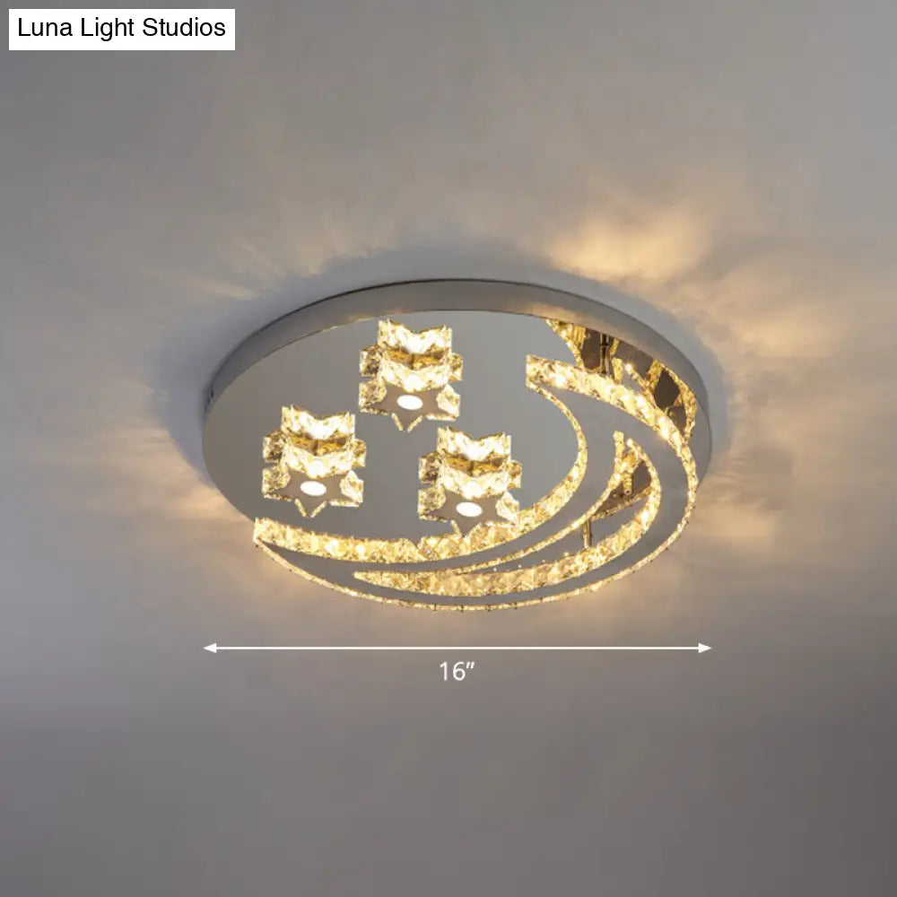 Modern Crystal Stainless Steel Semi Flush Mount Ceiling Light For Bedroom Clear / 16