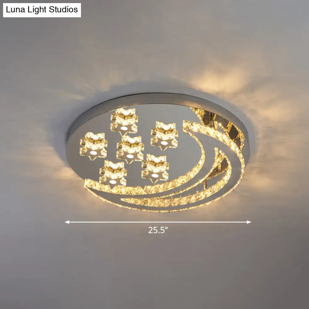 Modern Crystal Stainless Steel Semi Flush Mount Ceiling Light For Bedroom Clear / 25.5