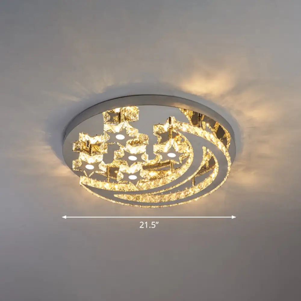 Modern Crystal Stainless Steel Semi Flush Mount Ceiling Light For Bedroom Clear / 21.5’