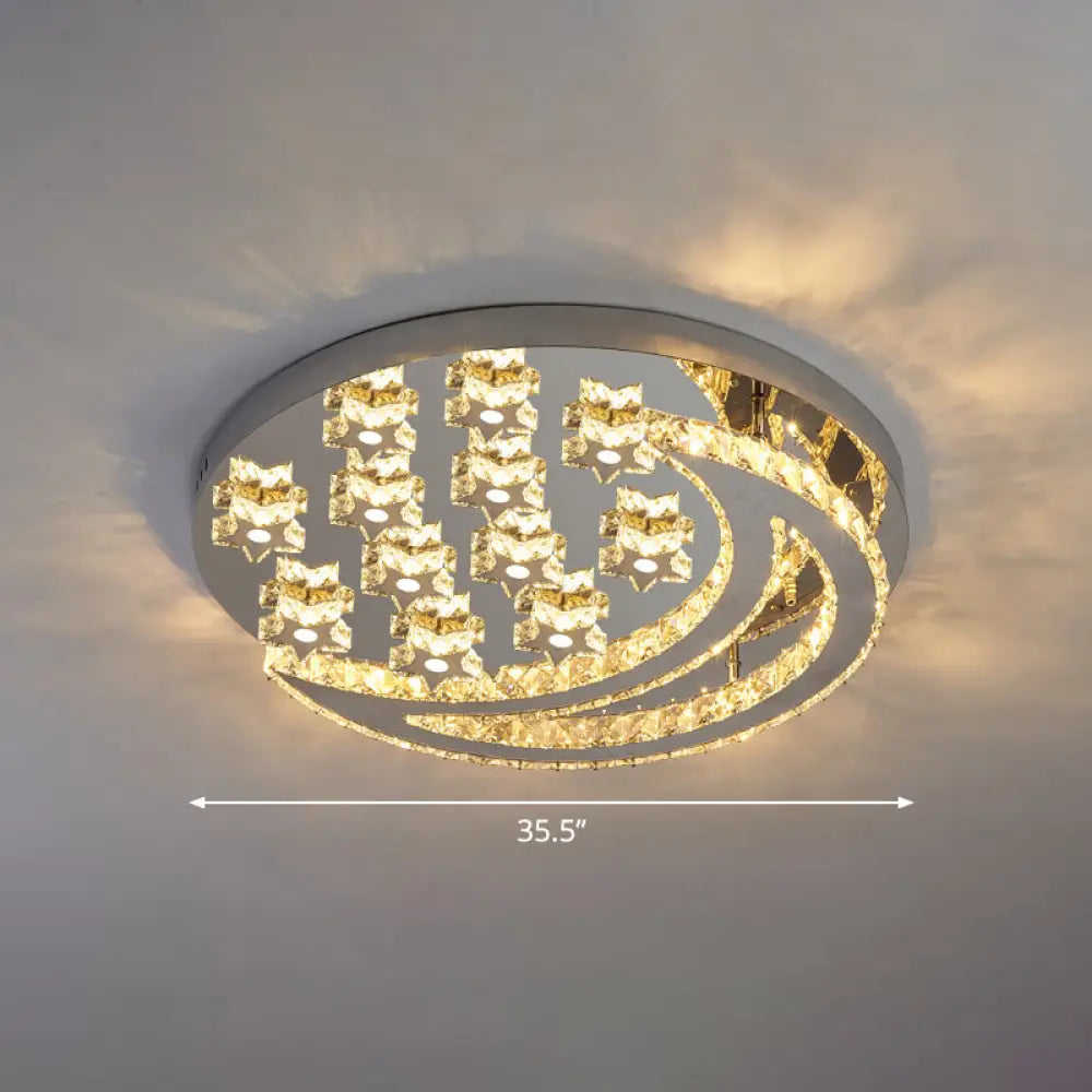 Modern Crystal Stainless Steel Semi Flush Mount Ceiling Light For Bedroom Clear / 35.5’