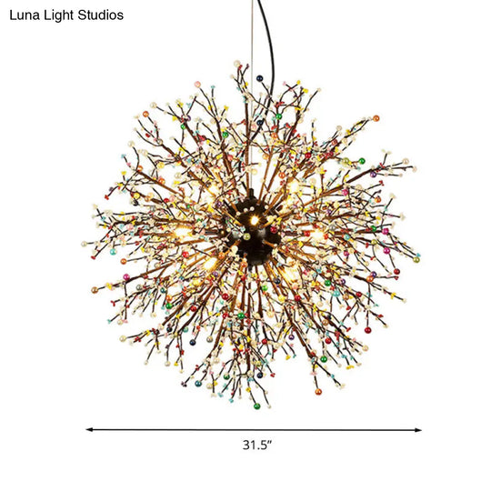 Modern Crystal Beaded Starburst Chandelier - 8/12 Lights White/Red & Green 23.5/31.5 Wide