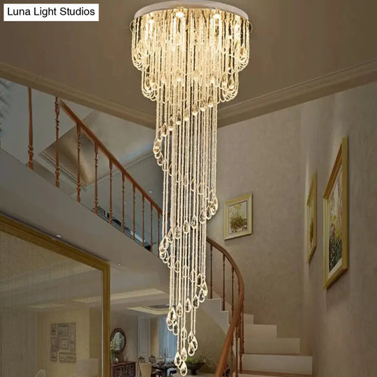 Modern Crystal Strand Stainless Steel Ceiling Flush Mount Light - Spiral Staircase Flushmount (4