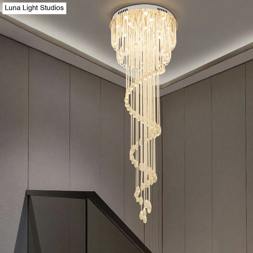 Modern Crystal Strand Stainless Steel Ceiling Flush Mount Light - Spiral Staircase Flushmount (4