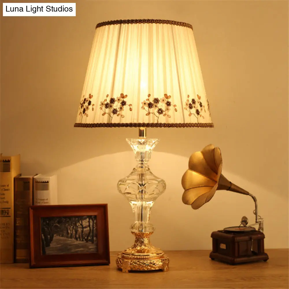 Modern Crystal Study Lamp: Vase Shape Hand-Cut 1-Head Beige