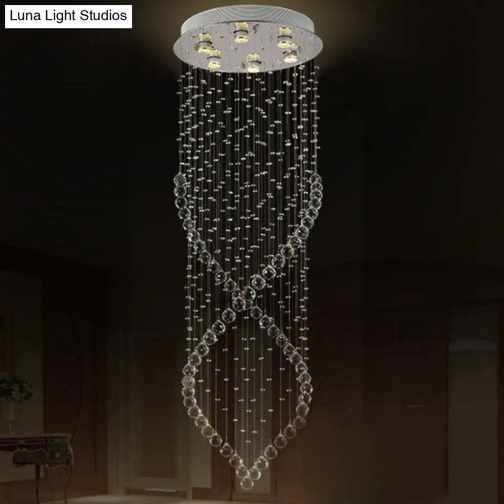 Modern Silver Crystal Swirl Chandelier - 6-Light Led Suspension Lamp With Round Canopy