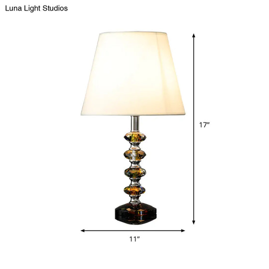 Modern Crystal Table Lamp With Tapered Fabric Shade - Perfect For Bedroom Nightstands