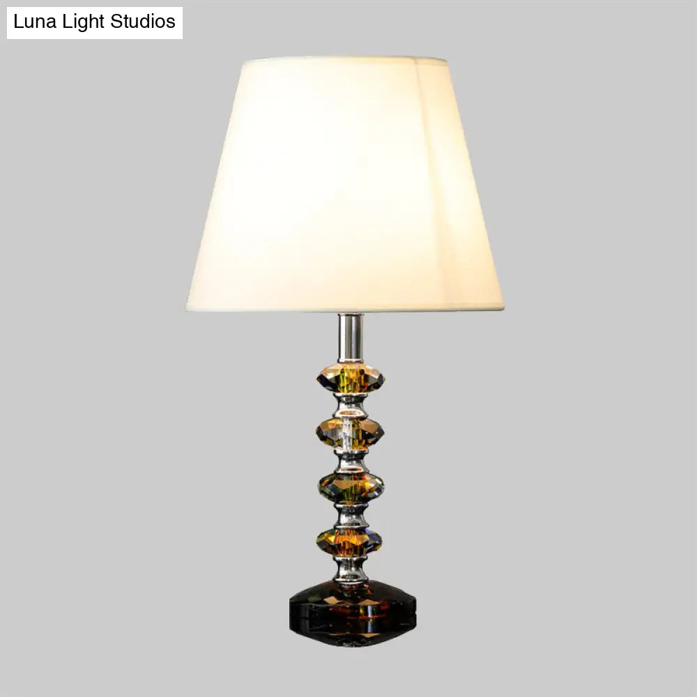 Modern Crystal Table Lamp With Tapered Fabric Shade - Perfect For Bedroom Nightstands