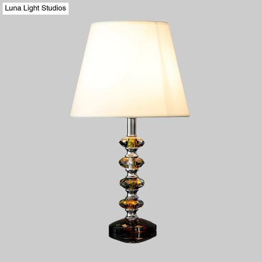 Modern Crystal Table Lamp With Tapered Fabric Shade - Perfect For Bedroom Nightstands