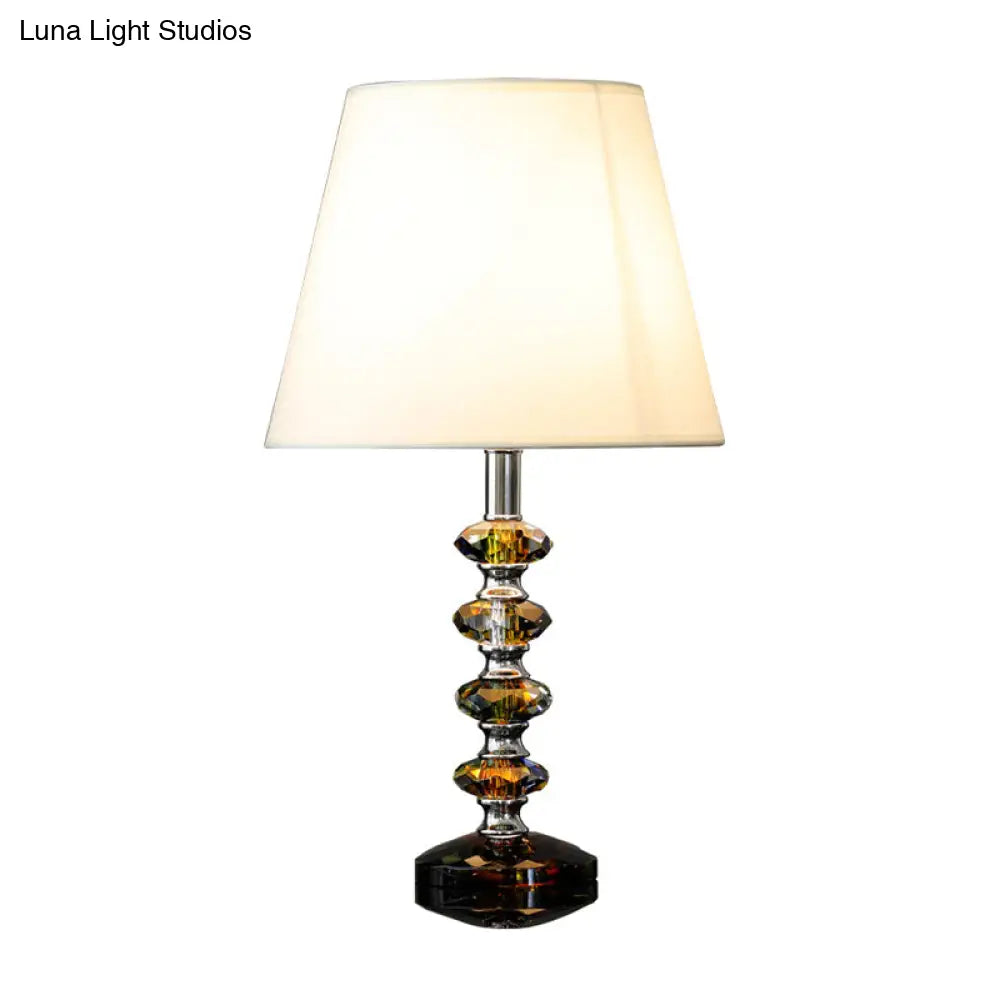 Modern Crystal Table Lamp With Tapered Fabric Shade - Perfect For Bedroom Nightstands