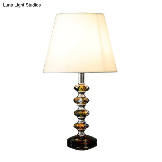 Modern Crystal Table Lamp With Tapered Fabric Shade - Perfect For Bedroom Nightstands