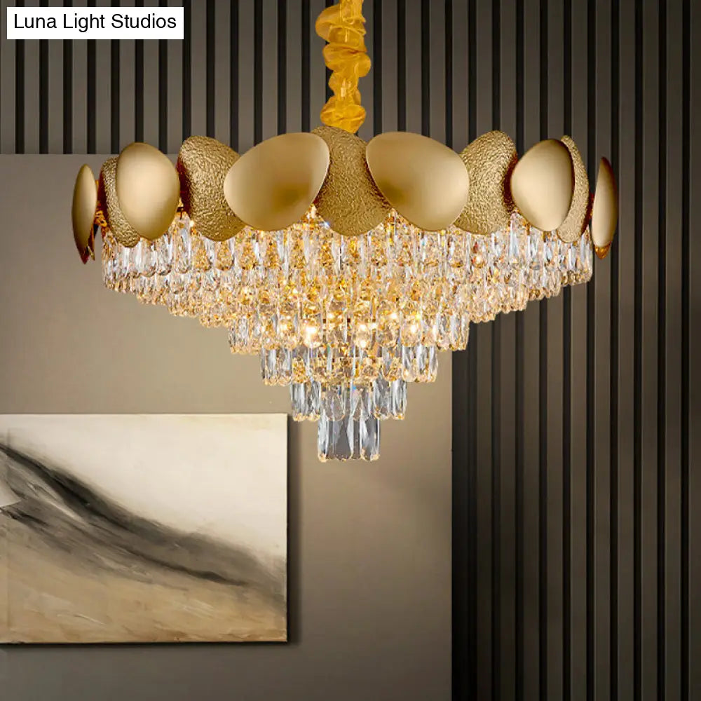 Modern Crystal Chandelier With 11 Gold Bulbs For Stylish Living Room Pendant Lighting