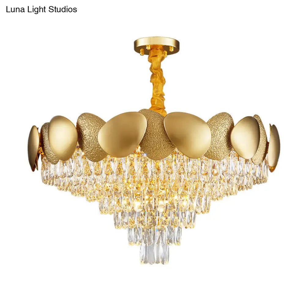 Modern Crystal Chandelier With 11 Gold Bulbs For Stylish Living Room Pendant Lighting