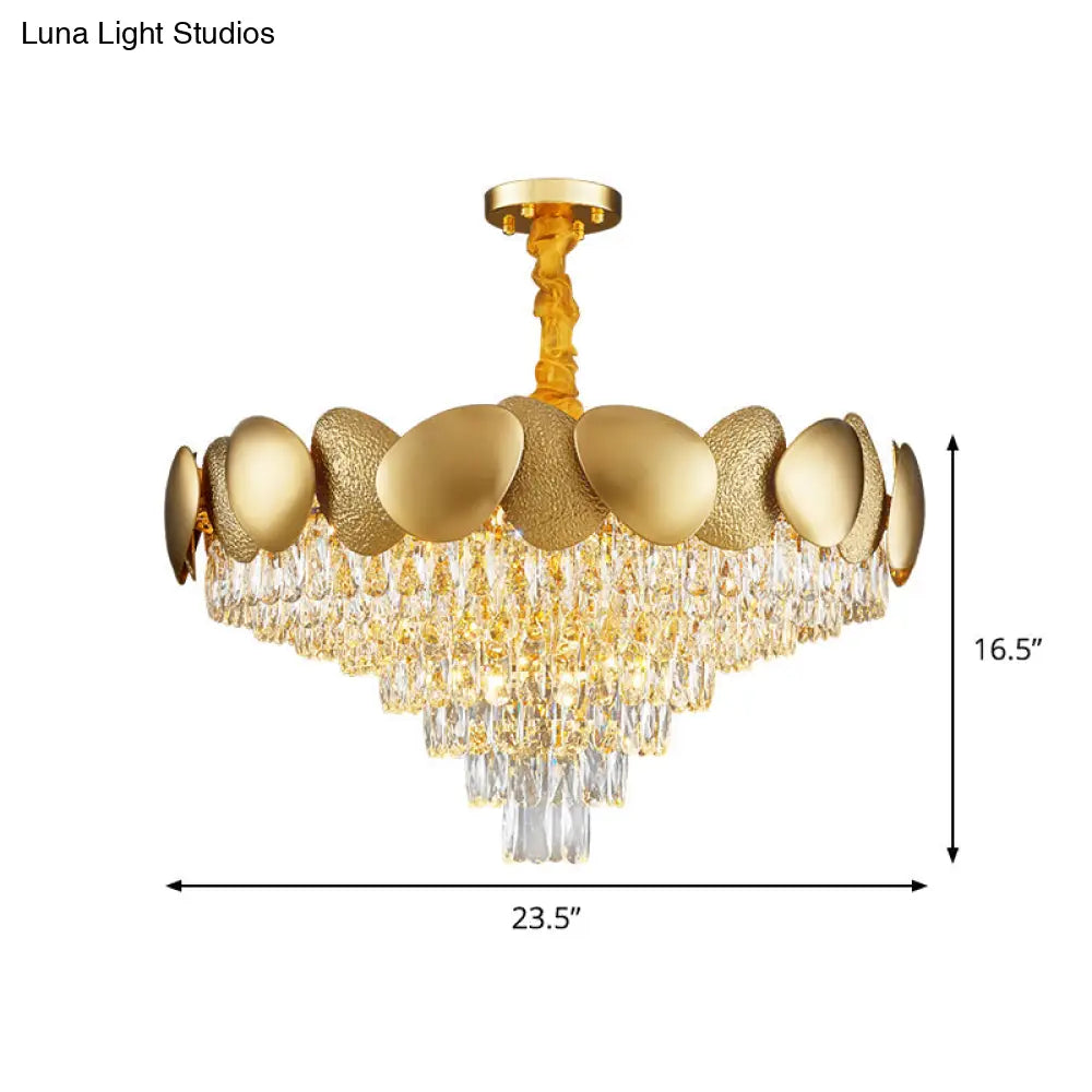 Modern Crystal Tapered Chandelier Pendant Lamp With 11 Bulbs In Stylish Gold