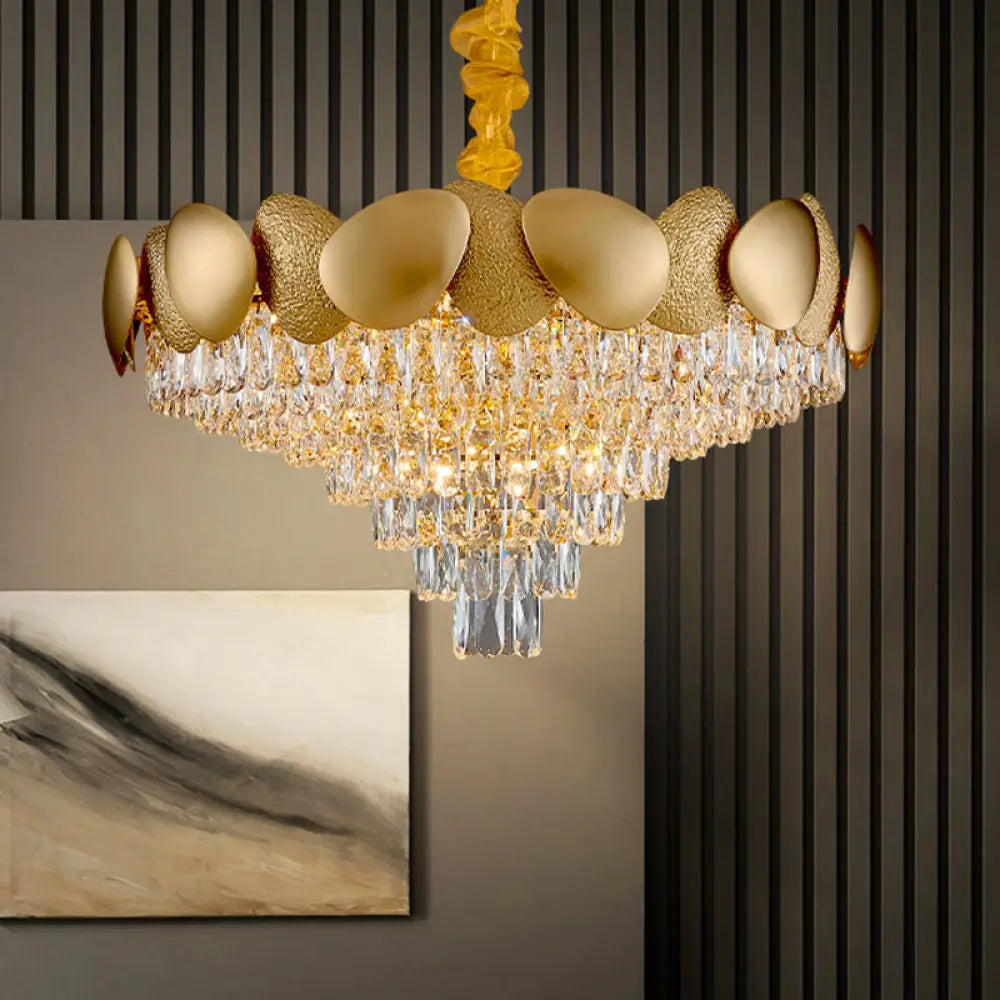 Modern Crystal Tapered Chandelier Pendant Lamp With 11 Bulbs In Stylish Gold