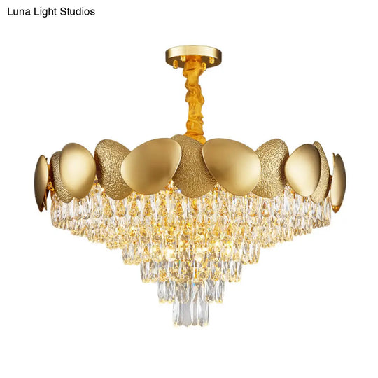 Modern Crystal Tapered Chandelier Pendant Lamp With 11 Bulbs In Stylish Gold