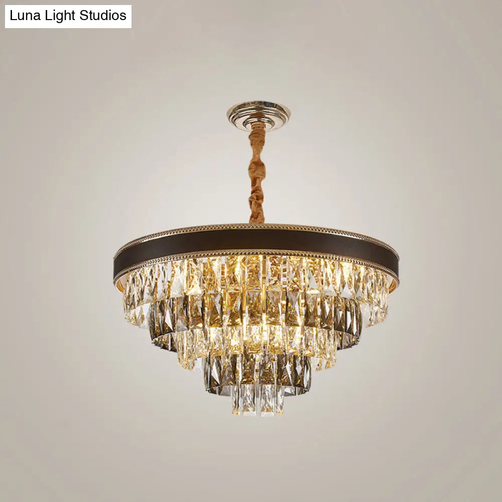 Modern Crystal Tapered Suspension Pendant Light - 14’/21.5’ Wide Black Chandelier With 6/9 Bulbs