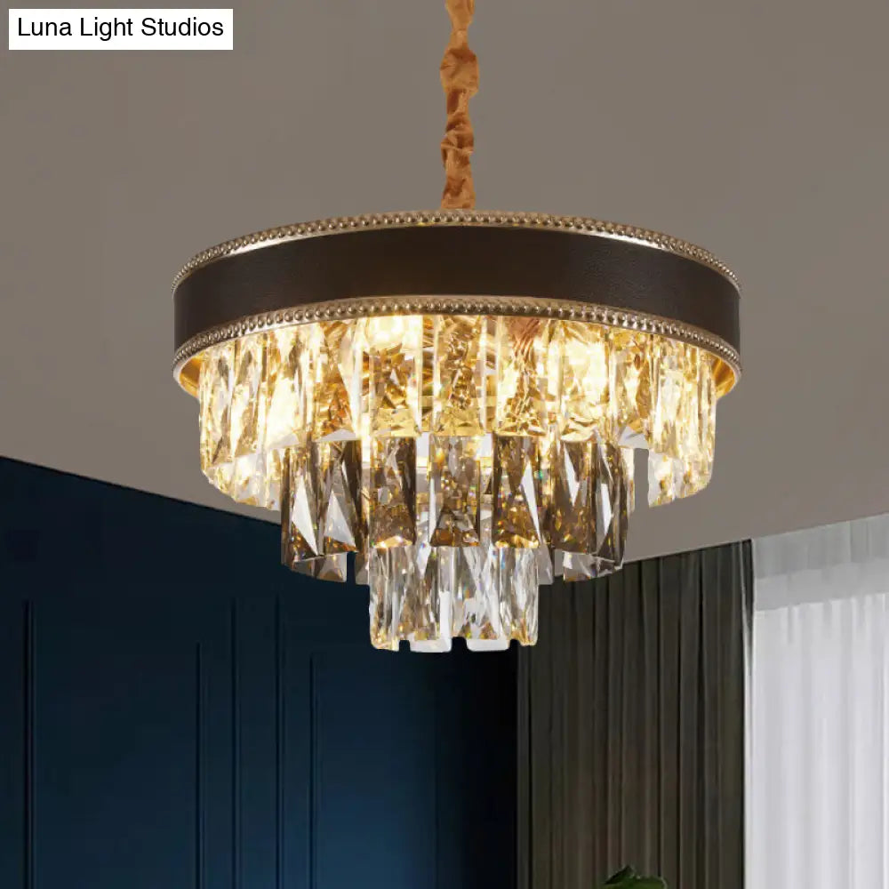 Crystal Rectangle Pendant Light With Tapered Suspension - 6/9 Bulb Black Chandelier Clear / 14