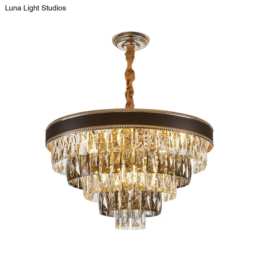 Modern Crystal Tapered Suspension Pendant Light - 14’/21.5’ Wide Black Chandelier With 6/9 Bulbs