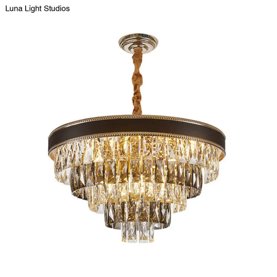 Modern Crystal Tapered Suspension Pendant Light - 14’/21.5’ Wide Black Chandelier With 6/9 Bulbs