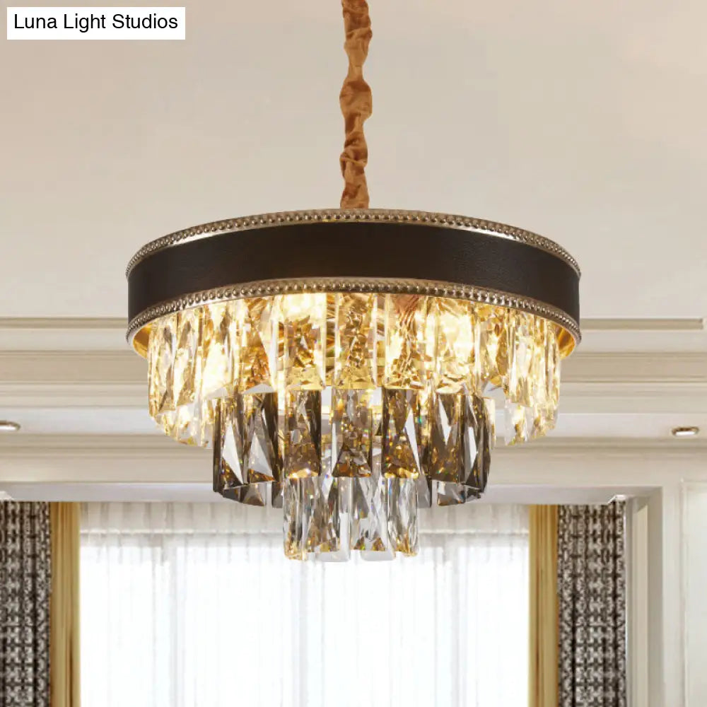 Modern Crystal Tapered Suspension Pendant Light - 14’/21.5’ Wide Black Chandelier With 6/9 Bulbs