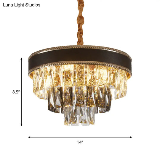 Modern Crystal Tapered Suspension Pendant Light - 14’/21.5’ Wide Black Chandelier With 6/9 Bulbs