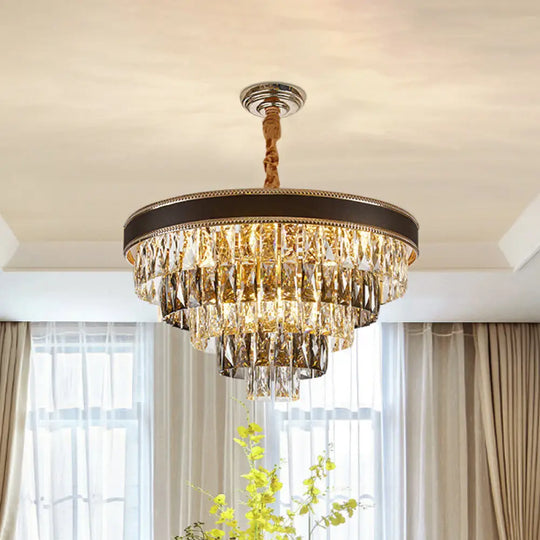 Modern Crystal Tapered Suspension Pendant Light - 14’/21.5’ Wide Black Chandelier With 6/9