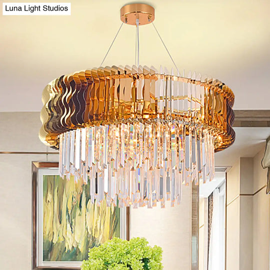 Modern Crystal Tiered Chandelier: 8-Head Amber Pendant Lamp For Living Room