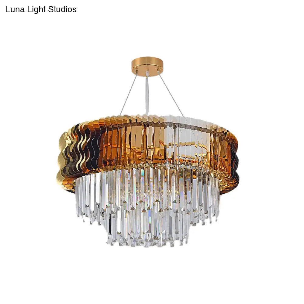 Modern Crystal Tiered Chandelier: 8-Head Amber Pendant Lamp For Living Room