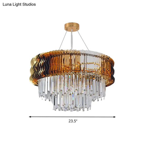 Modern Crystal Tiered Chandelier: 8-Head Amber Pendant Lamp For Living Room