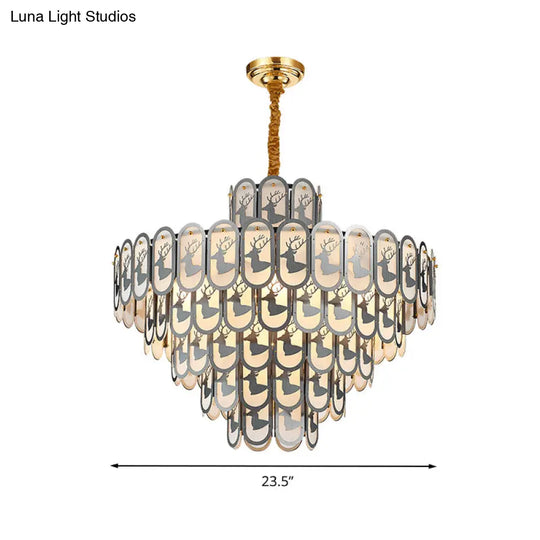 Modern Crystal Tiered Chandelier Pendant Light With Elk Pattern - 12/16 Lights Nickel Finish