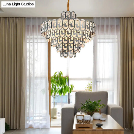 Modern Crystal Tiered Chandelier Pendant Light With Elk Pattern - 12/16 Lights Nickel Finish