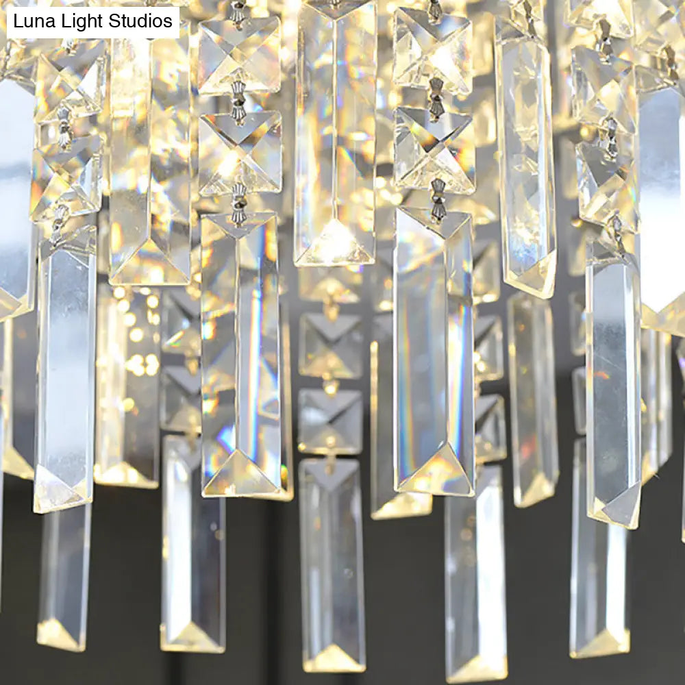 Modern 4-Light Silver Chandelier: Clear Rectangular-Cut Crystal Tiered Lamp