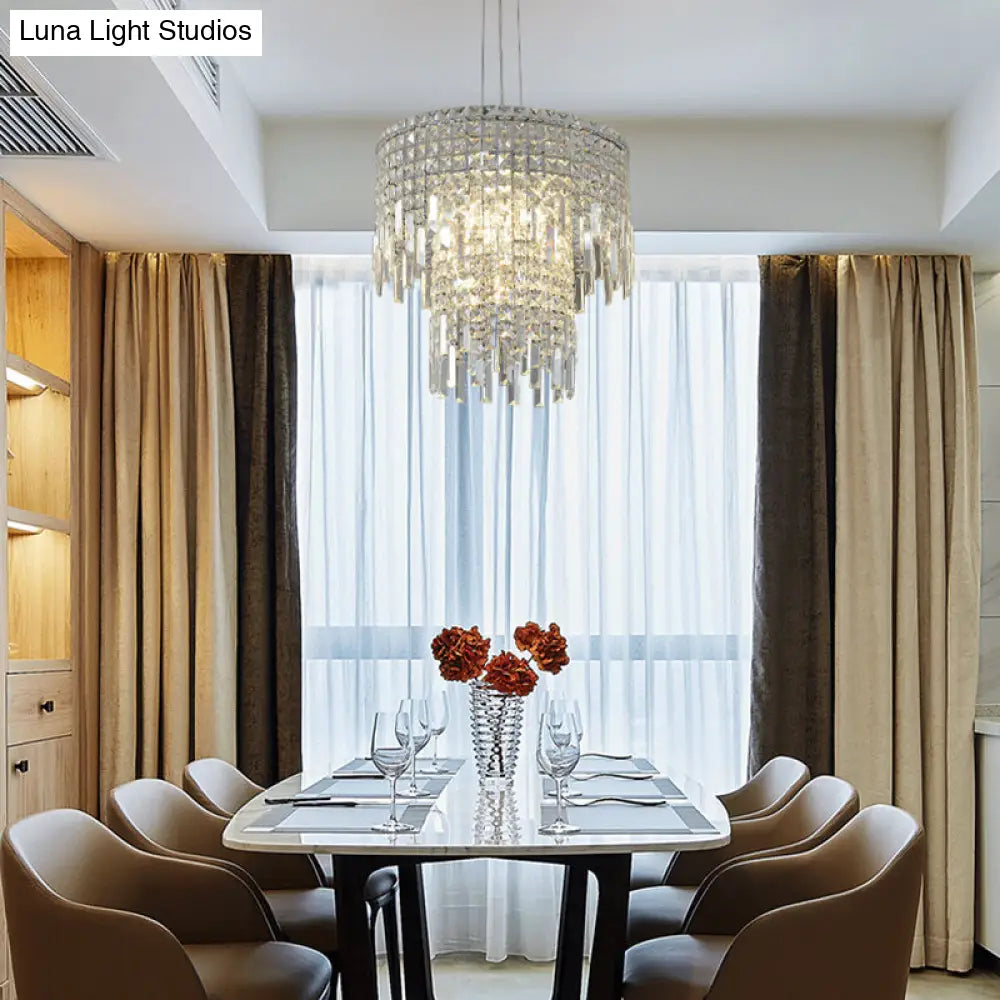 Modern 4-Light Silver Chandelier: Clear Rectangular-Cut Crystal Tiered Lamp