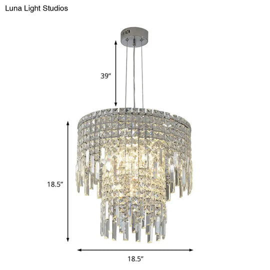 Modern Crystal Tiered Hanging Lamp - Clear Rectangular-Cut 4 Lights Silver Chandelier