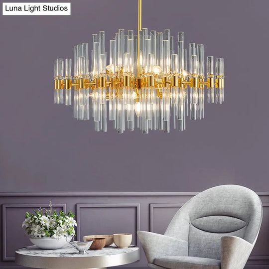 Modern Crystal Tube 5-Light Gold Oval Chandelier Ceiling Pendant For Living Room