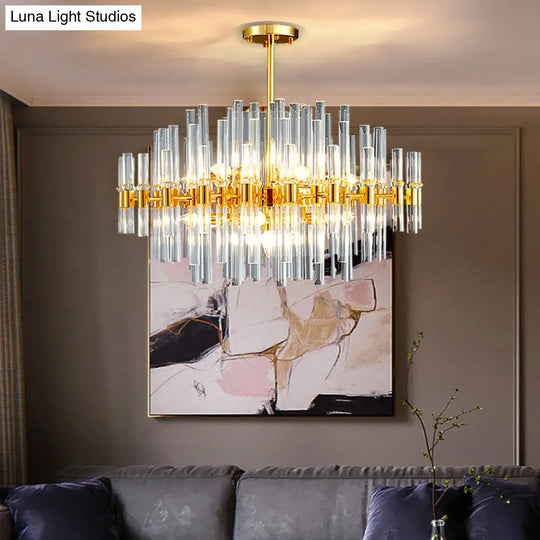 Modern Crystal Tube 5-Light Gold Oval Chandelier Ceiling Pendant For Living Room