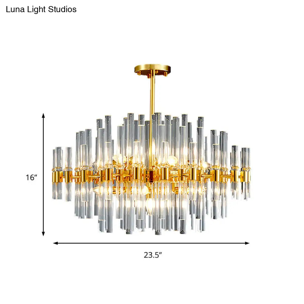 Modern Crystal Tube 5-Light Gold Oval Chandelier Ceiling Pendant For Living Room