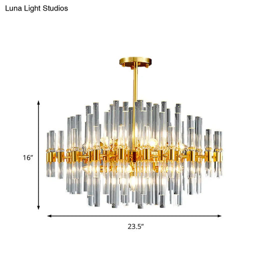 Modern Crystal Tube 5-Light Gold Oval Chandelier Ceiling Pendant For Living Room