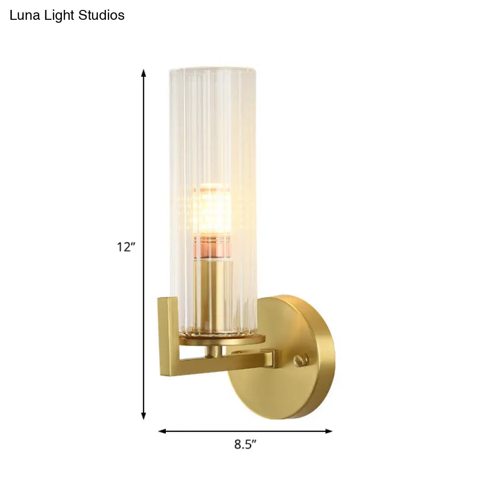 Modern Crystal Wall Sconce With Brass Finish - 1 Light Fixture For Bedroom