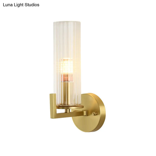 Modern Crystal Wall Sconce With Brass Finish - 1 Light Fixture For Bedroom