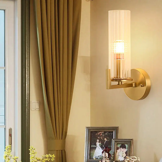 Modern Crystal Wall Sconce With Brass Finish - 1 Light Fixture For Bedroom